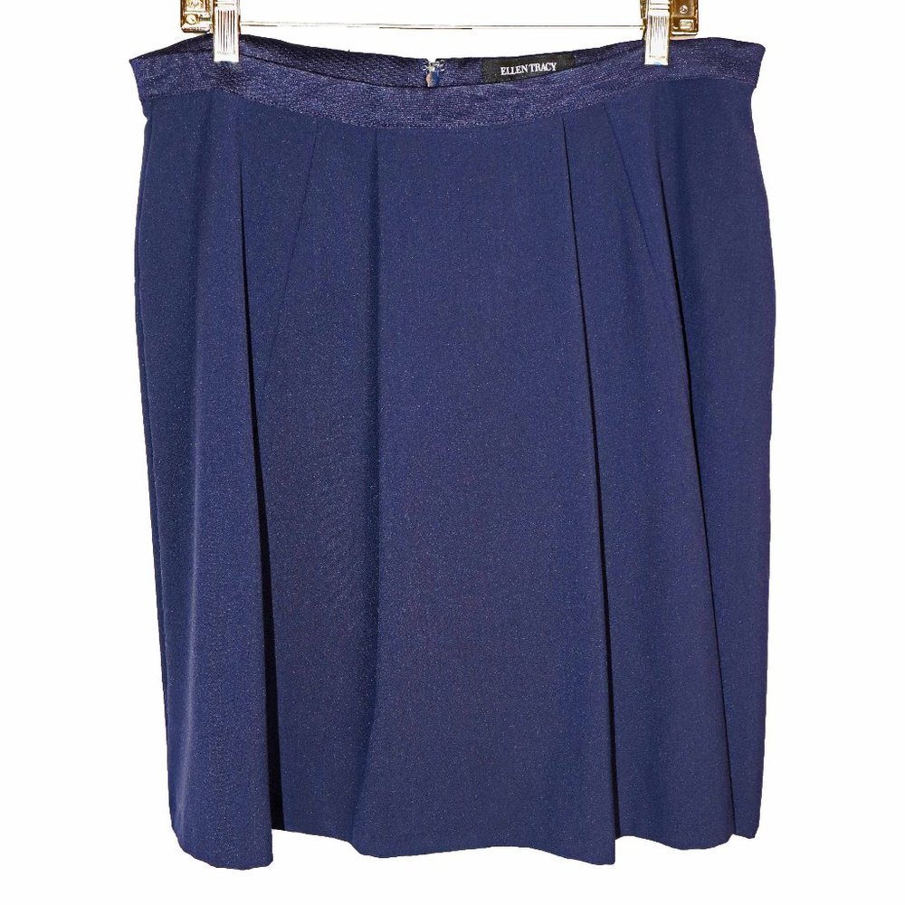 Darling Ellen Tracy Navy Blue Knee Length Full Skirt Size 14 EUC